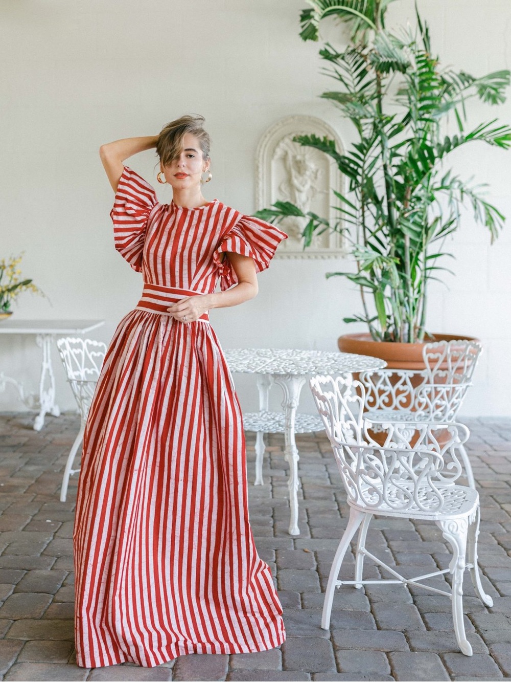 Sika Blogger’s Favourite Cotton Red & White Vertical-Stripe Maxi Dress size 18